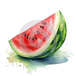 Generative AI watercolor ripe watermelon on white background