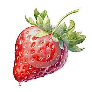 Generative AI watercolor tasty strawberry on white background