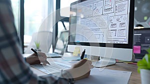 Generative AI Website development UIUX front end designer sketching wireframe layout design mockup for responsive