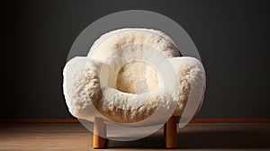 Generative AI, White cozy soft shearling armchair. Warm Japanese minimalism