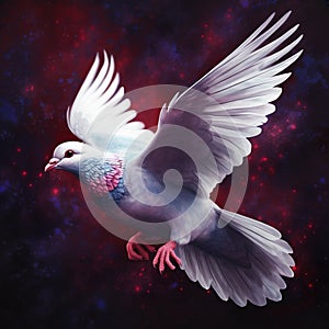 Generative AI: White dove flying painting in an amazing sky