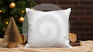 Generative AI, White pillow mockup on Christmas background