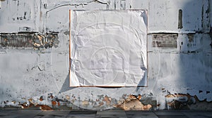 Generative AI White wrinkled poster template Glued paper mock up Blank wheat paste billboard Empty street art stic