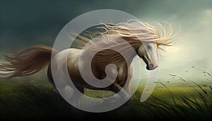 Generative AI, Wild and Free: A Majestic Horse Gallops Through a Grassy Meadow