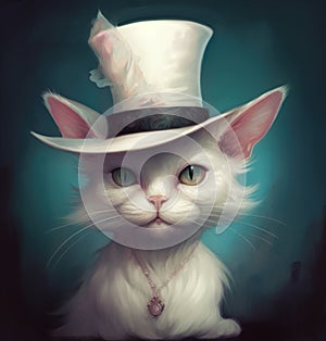 Generative AI: withe Cat wearing top hat