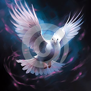 Generative AI: withe dove flying in blur background