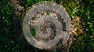 Generative AI Woodland walk  green countryside scene  flat lay of tree stump blank pack shot for ipad kindle table