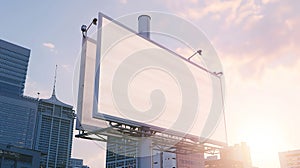 Generative AI 3x6 big billboard standing in the city against the sky during the daytime with a white advertising s photo