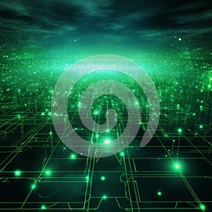 generative Al technology background, green light, network background