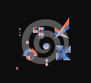 Generative design artwork graphics of bizarre computer vector generated shapes and abstract geometric design elements.