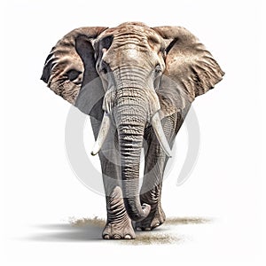 Generative IA illustration of a adult male elefant isolated on white