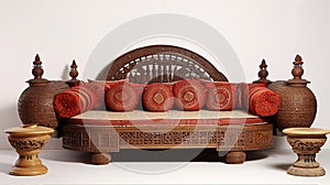 Generative IA illustration Large moroccan couch with cushions and ornated table