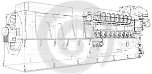 Generator. Diesel and gas industrial electric generator. The layers of visible and invisible lines are separated. Wire