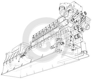 Generator. Diesel and gas industrial electric generator. The layers of visible and invisible lines are separated. Wire