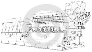 Generator. Diesel and gas industrial electric generator. The layers of visible and invisible lines are separated. Wire