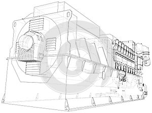 Generator. Diesel and gas industrial electric generator. The layers of visible and invisible lines are separated. Wire