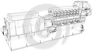 Generator. Diesel and gas industrial electric generator. The layers of visible and invisible lines are separated. Wire