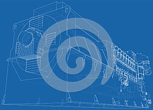 Generator. Diesel and gas industrial electric generator. The layers of visible and invisible lines are separated. Wire