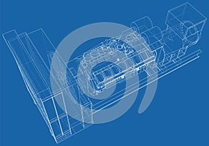 Generator. Diesel and gas industrial electric generator. The layers of visible and invisible lines are separated. Wire