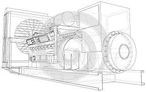 Generator. Diesel and gas industrial electric generator. The layers of visible and invisible lines are separated. Wire