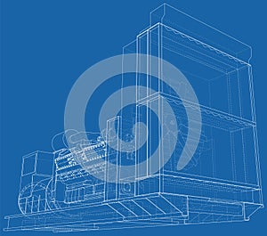 Generator. Diesel and gas industrial electric generator. The layers of visible and invisible lines are separated. Wire