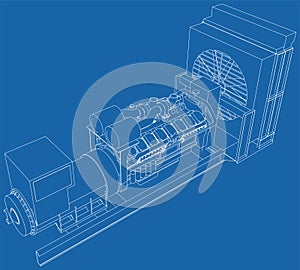 Generator. Diesel and gas industrial electric generator. The layers of visible and invisible lines are separated. Wire