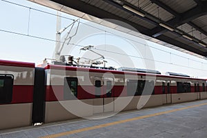 Generator on high-speed train is parked in the station waiting to pick up passengers