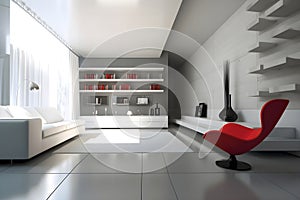 Generattive ai ilustrations, living room design, in black and white, red