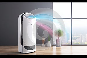 generic air purifier or AC controller unit mockup with modern bright Livingroom background,Generative AI