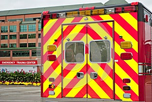 Generic ambulance sitting in front of the emergency room