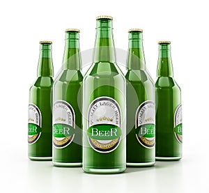Generic beer bottles isolated on white background. 3D illustration
