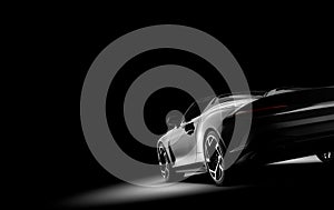 Generic black sport unbranded car isolated on a dark background. 3d illustration