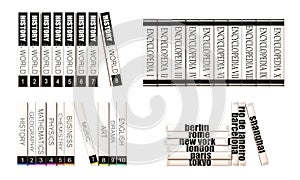 Generic books collection Vol. 2, isolated on white background, book set on shelf design element, 3d rendering