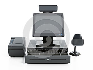 Generic cash register isolated on white background. 3D illustration