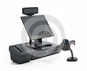 Generic cash register isolated on white background. 3D illustration