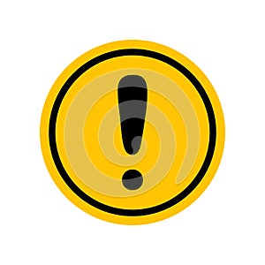 Generic caution sign. Black danger icon on yellow round symbol. Illustration exclamation mark. Hazard symbol