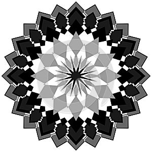 Generic circular motiff, mandala. Abstract grayscale geometric e