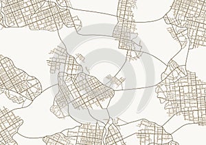 Generic city map with signs of streets, roads and house. Abstract navigation plan of urban area. Simple scheme of city