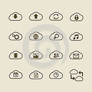 Generic cloud computing iconset, contour flat