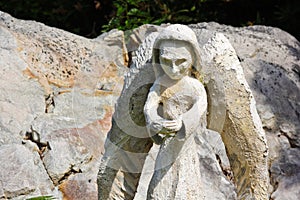 Cradling Angel Garden Ornament Cement Sculpture