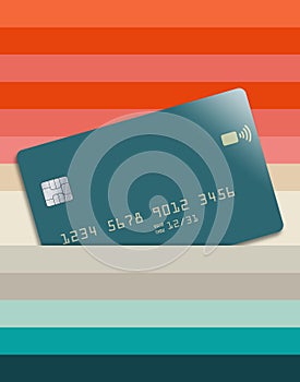 A generic credit card is seen slipped into a pocket between layers of bright colors