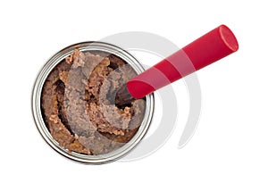 Generic dog food in can with spoon