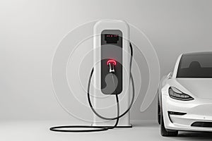 Generic electric EV hybrid vehicle car charger isolated on a white background, generative ai