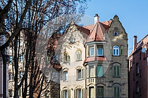 Generic European Architecture German Apartment Building Old Classical Outdoors Blue Sky Orange Roof Autumn Cool