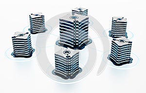 Generic futuristic network servers connected to each other. 3D illustration