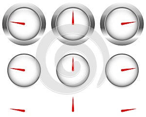Generic gauges, dials with red clock hand, pointer