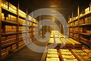 generic gold reserve vault with stacks of gold bars