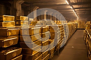 generic gold reserve vault with stacks of gold bars