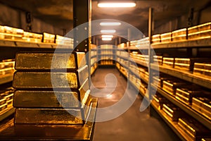 generic gold reserve vault with stacks of gold bars