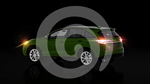 Generic green SUV car on black background, back view